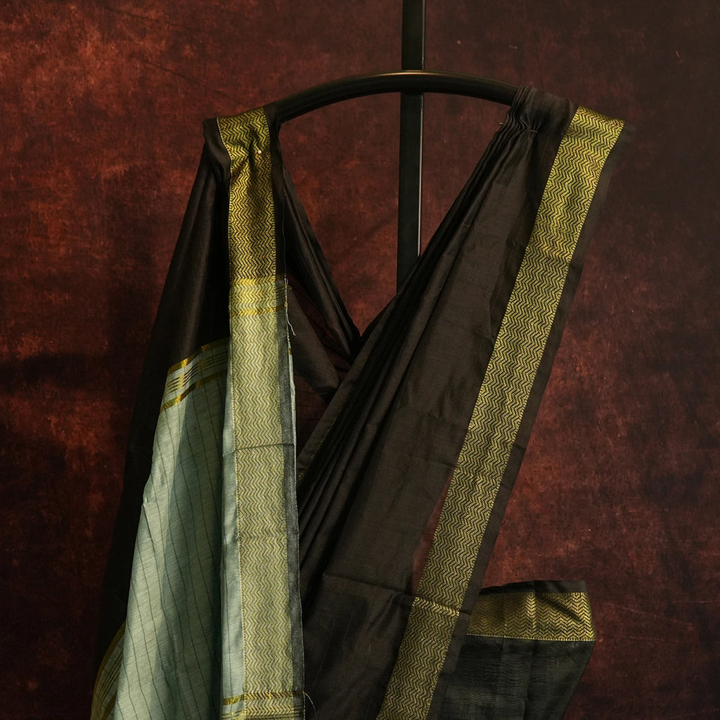 Black Mul Cotton Jacquard Saree | Elegant Handwoven Drape