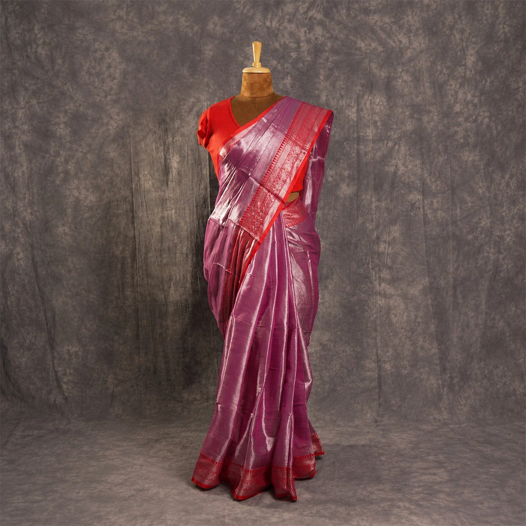 Pink Red Accent Handloom Saree | Traditional Festive Ethnic Wear