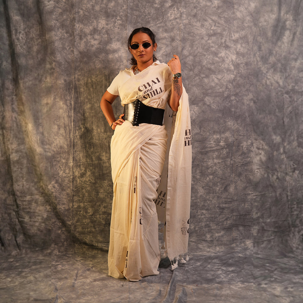 Chai and Chill Saree | Fusion Saree with Corset &amp; Contemporary Drape