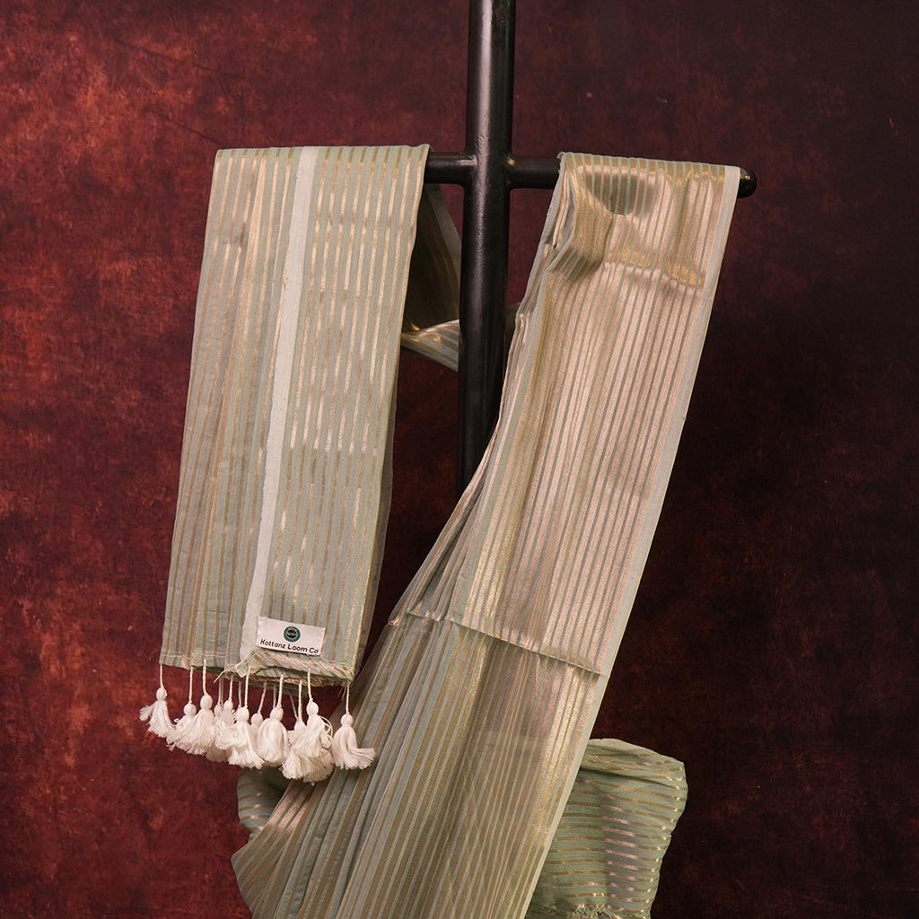 Blue Striped Tissue Silk Saree | Handloom Lightweight Saree