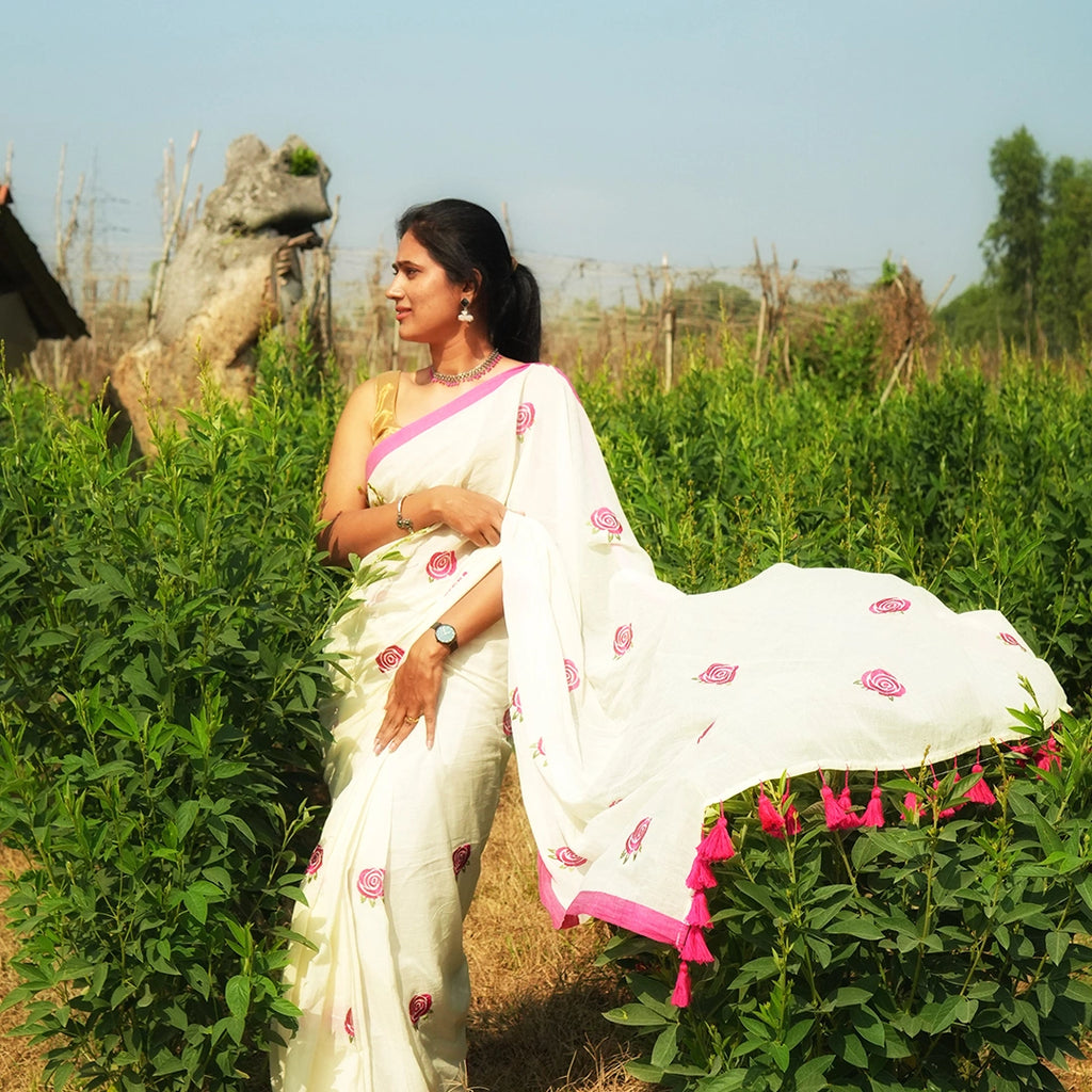 White Rose Embroidery Saree | Premium Festive &amp; Party Wear Saree
