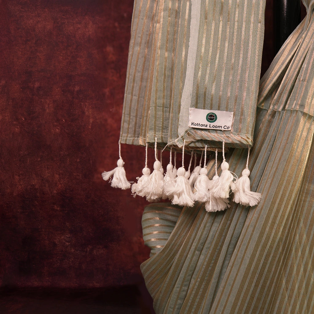 Blue Striped Tissue Silk Saree | Handloom Lightweight Saree