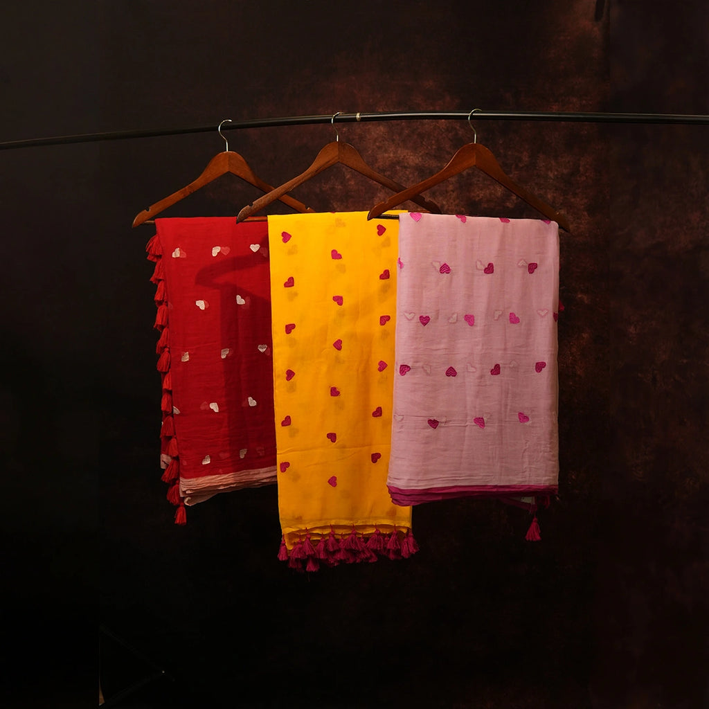 Handwoven Cotton Saree Combo with Heart  - Combo of 3