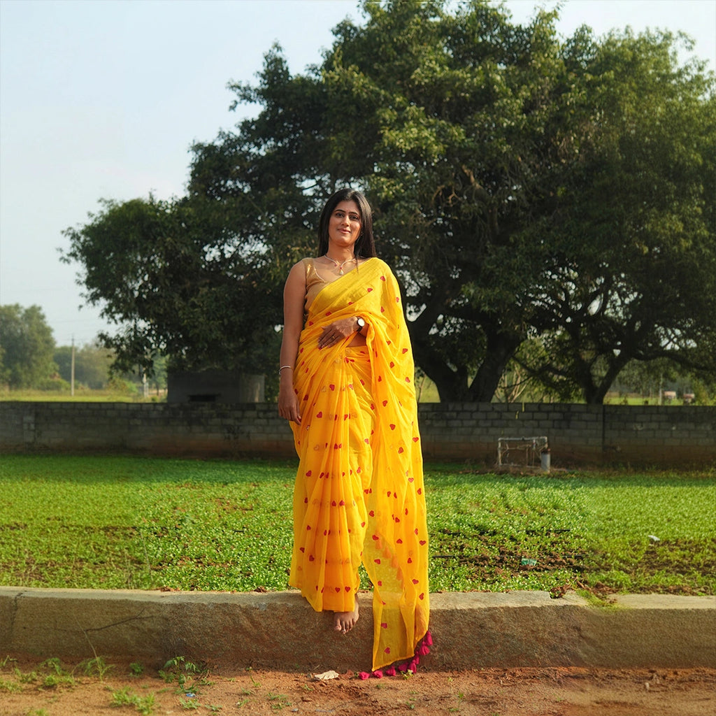 Yellow Flower Embroidery Saree – Festive Designer Party Wear