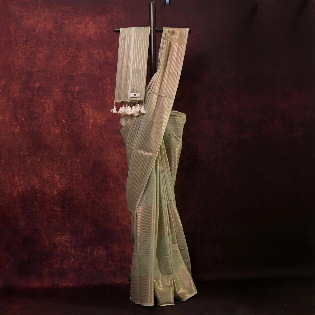 Blue Striped Tissue Silk Saree | Handloom Lightweight Saree