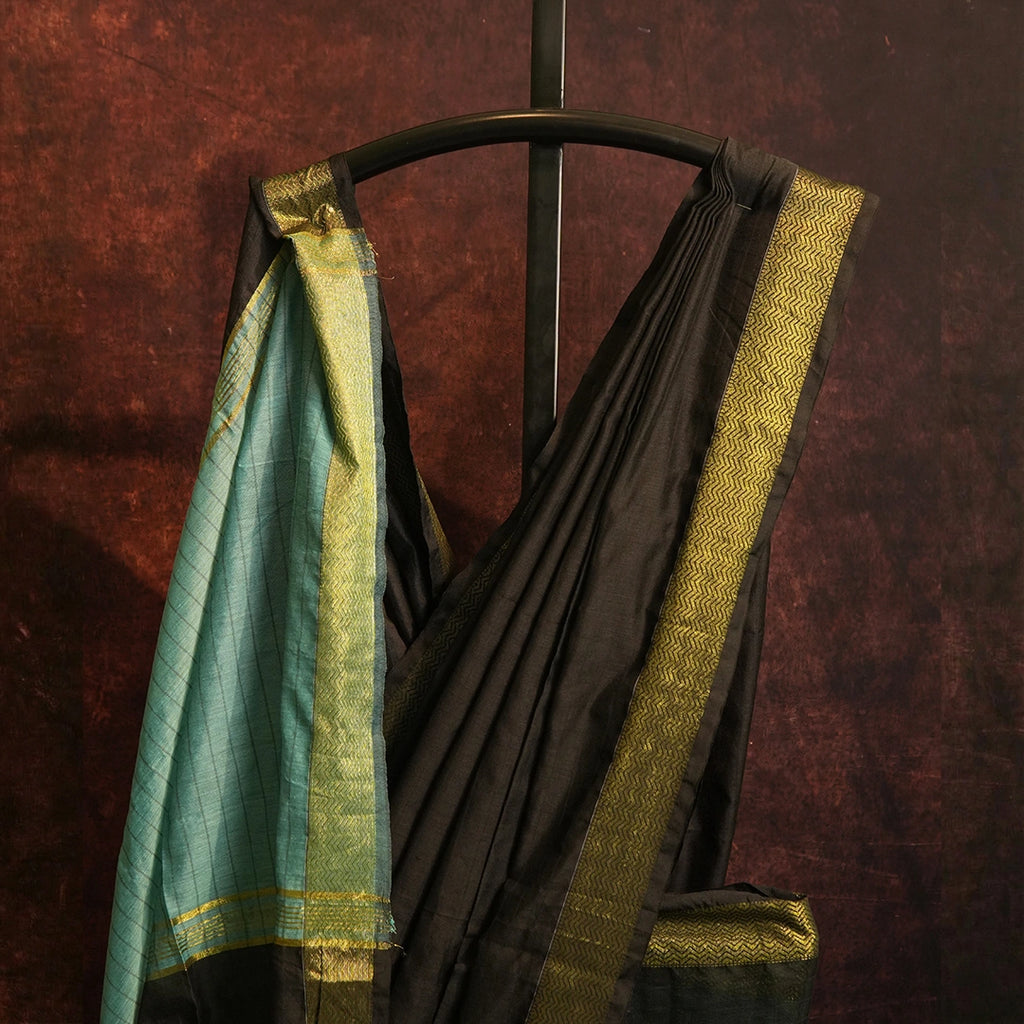 Black Mul Cotton Jacquard Saree | Elegant Handwoven Drape