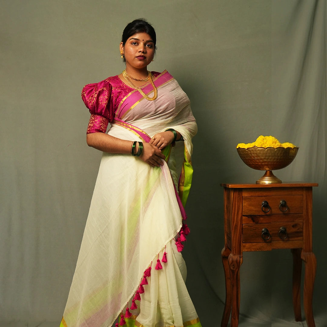 White Mul Cotton Saree – Soft, Simple &amp; Elegant Daily Wear