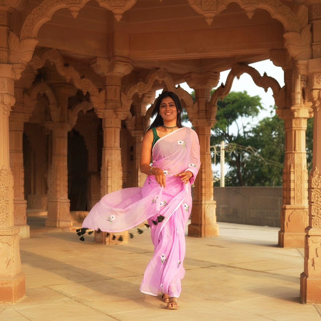 Lavender Flower Embroidery Saree – Premium Pastel Party Wear Saree