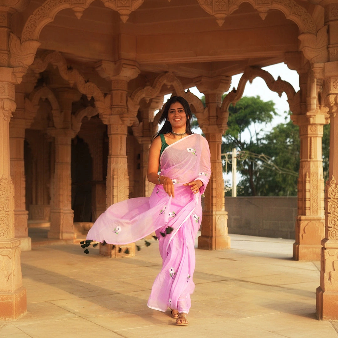 Lavender Flower Embroidery Saree – Premium Pastel Party Wear Saree