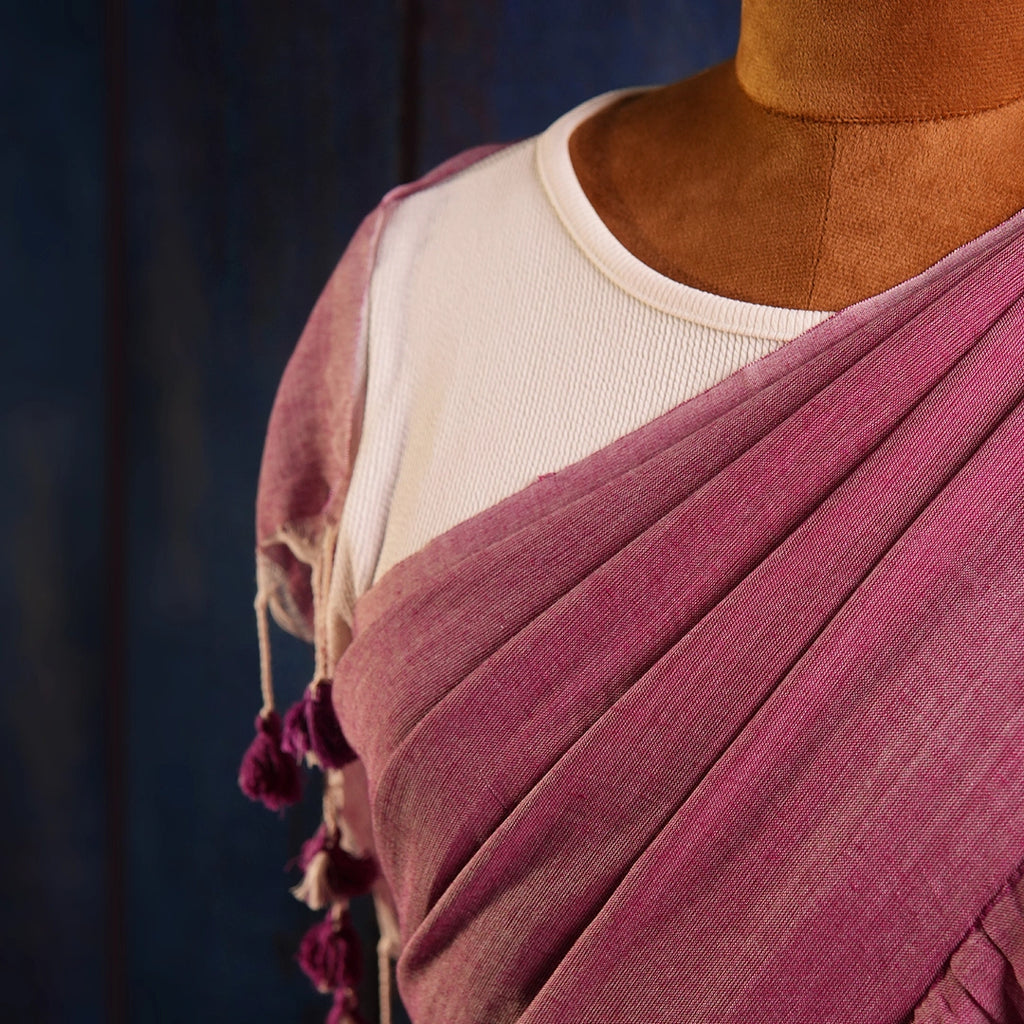 Pink Ruffle Classic Saree | Handcrafted Cotton Tassel Saree