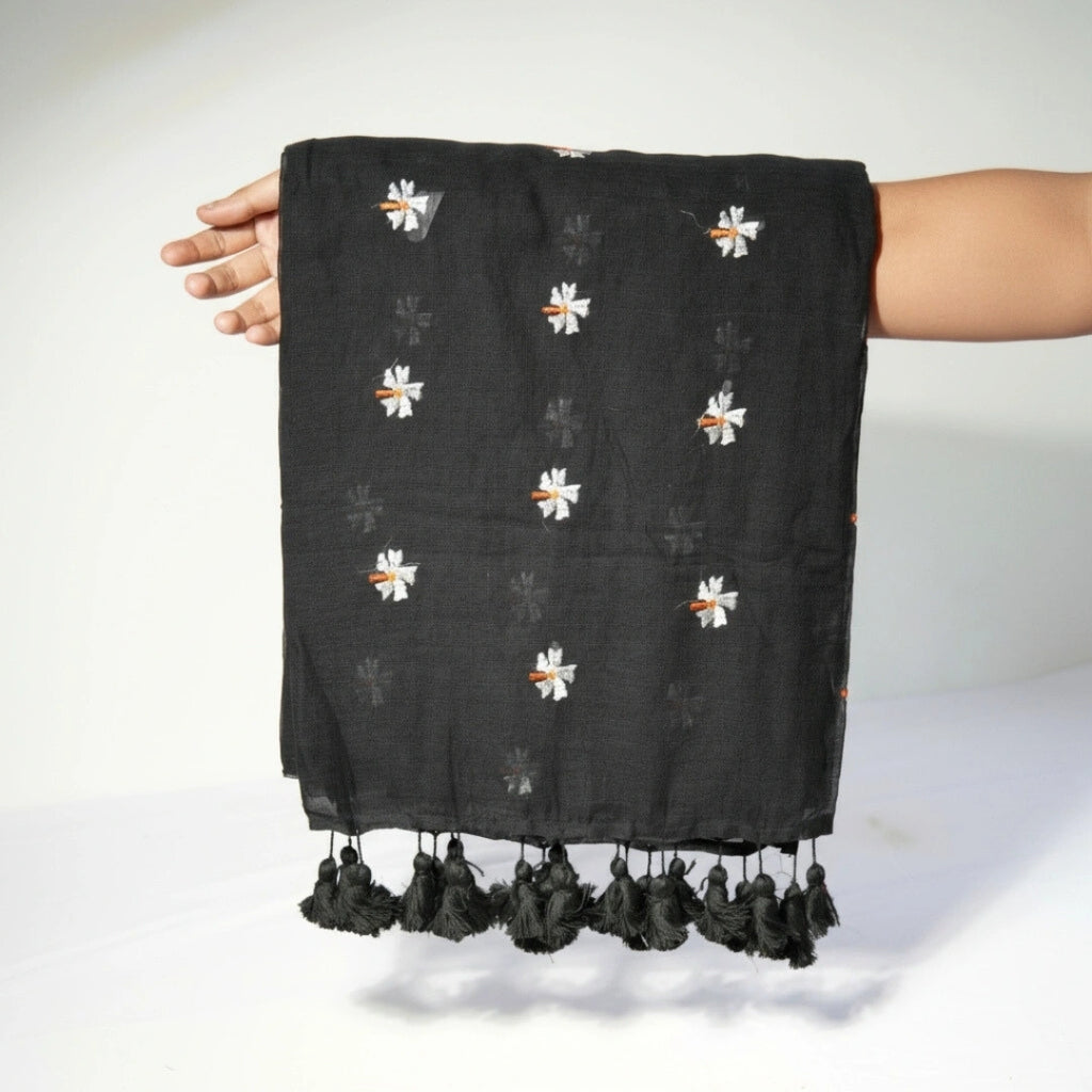 Black Shiwli Flower Embroidery Saree – Elegant Festive Party Wear