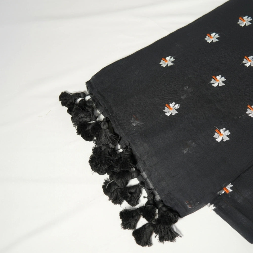 Black Shiwli Flower Embroidery Saree – Elegant Festive Party Wear