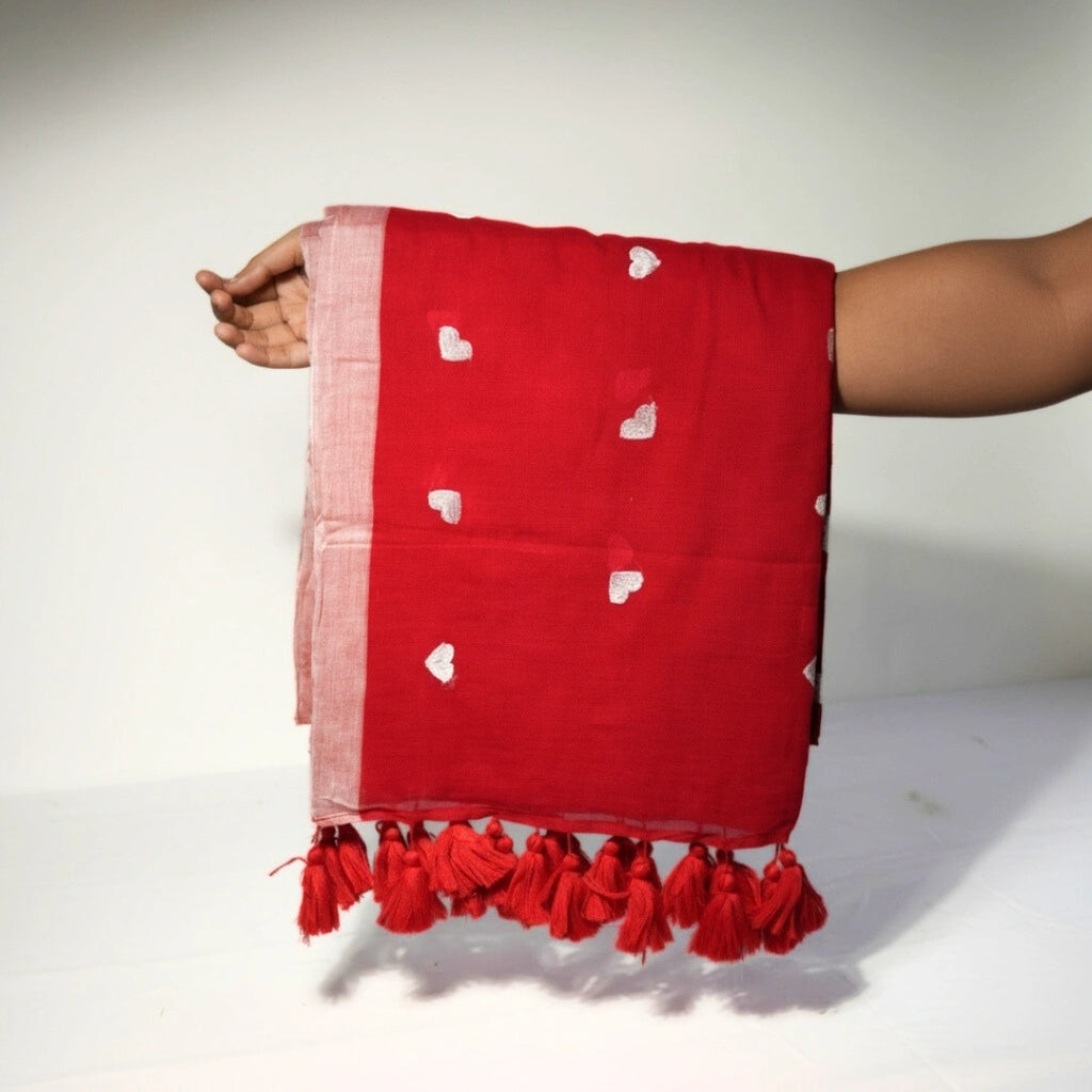 Red Heart Embroidery Saree – Bold Festive & Party Wear Saree