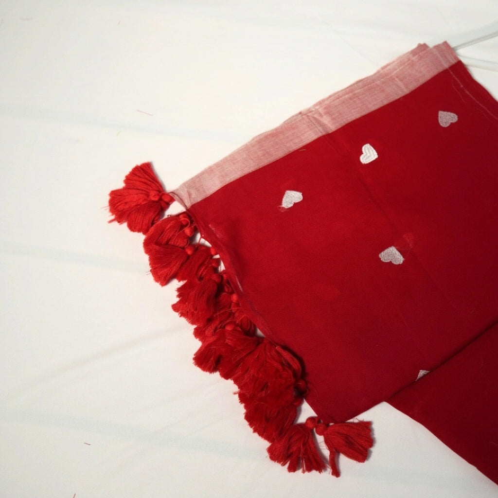 Red Heart Embroidery Saree – Bold Festive & Party Wear Saree
