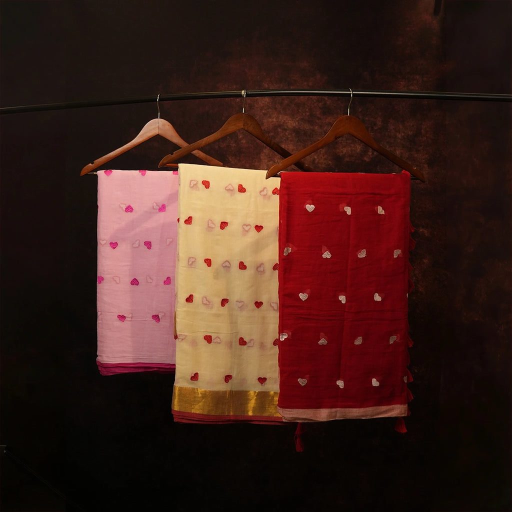 Handloom Cotton Saree Combo with Heart - Set of 3