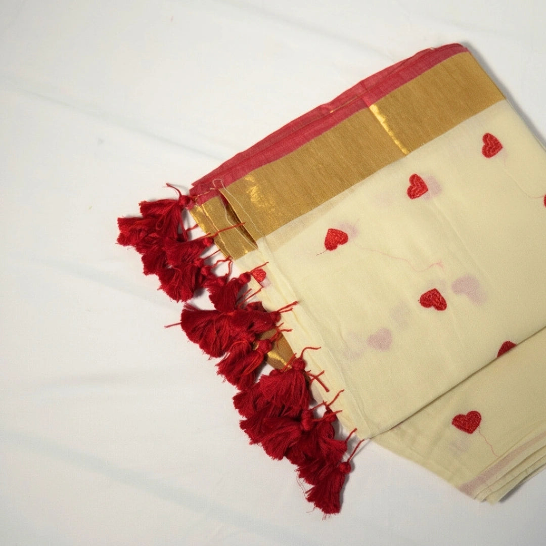 White Heart Embroidery Saree – Elegant Designer Party Wear Saree