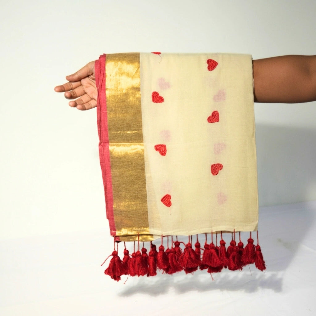 White Heart Embroidery Saree – Elegant Designer Party Wear Saree