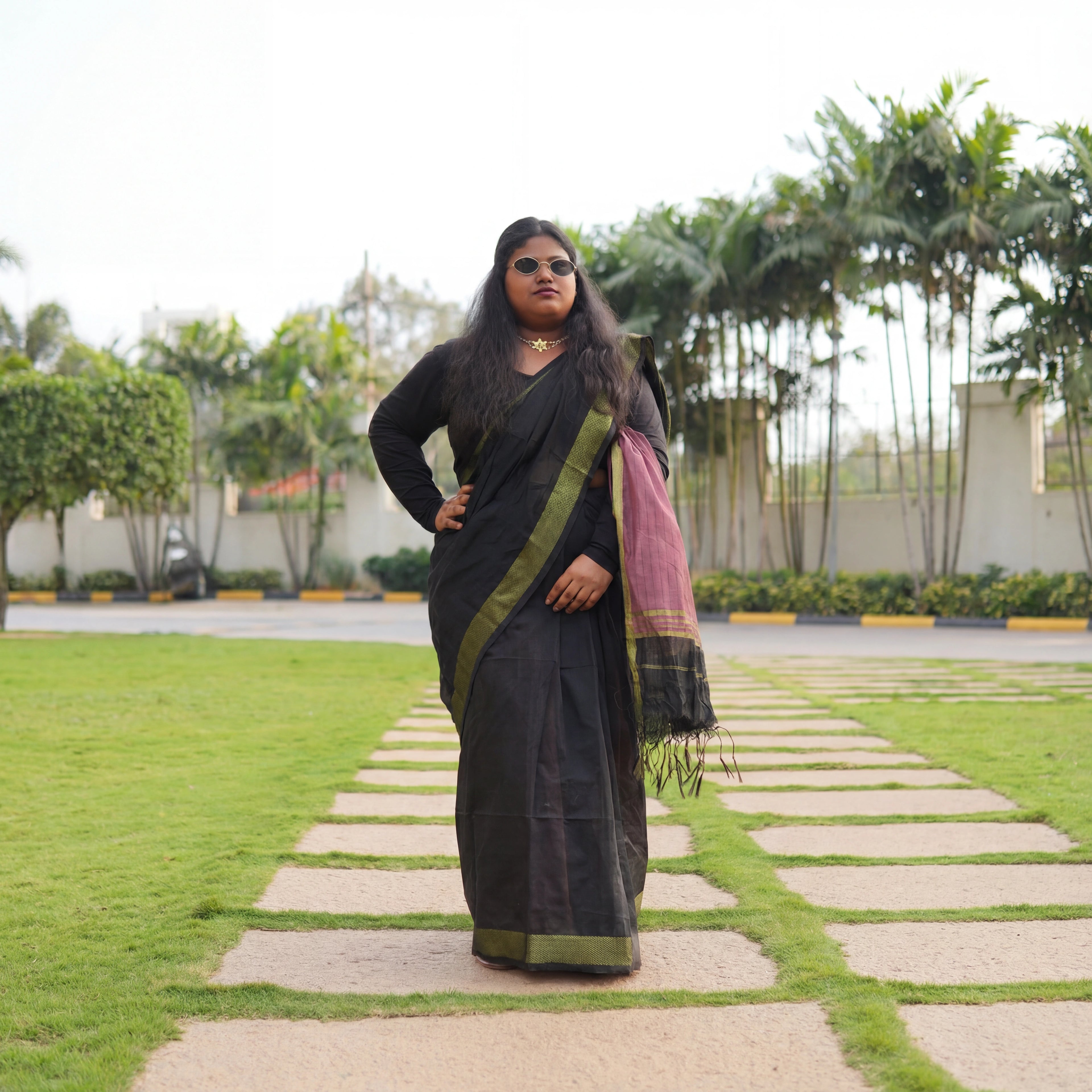 Black Mul Cotton Jacquard Saree | Elegant Handwoven Drape