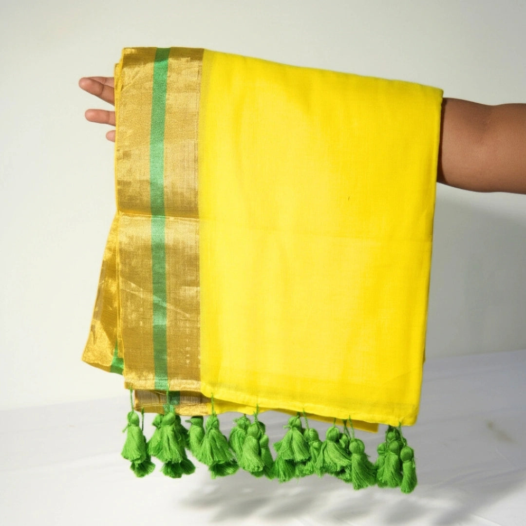 Yellow Mul Cotton Saree – Soft Lightweight Daily &amp; Festive Wear