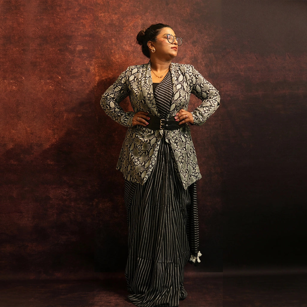 Black Striped Mul Cotton Saree | Handwoven Elegant Indian Saree