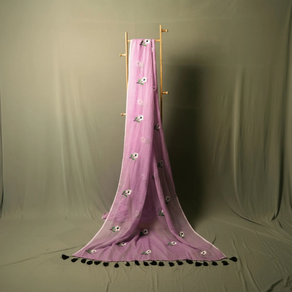 Lavender Flower Embroidery Saree – Premium Pastel Party Wear Saree