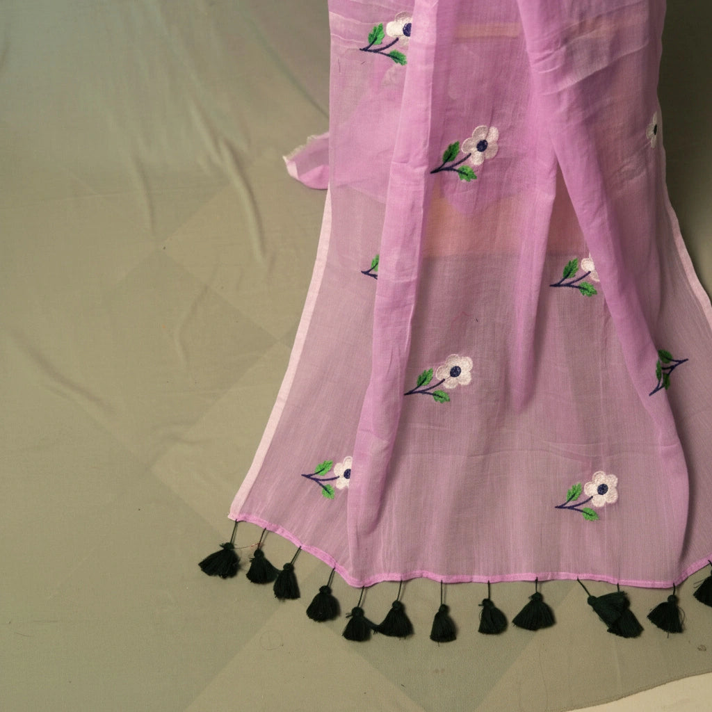 Lavender Flower Embroidery Saree – Premium Pastel Party Wear Saree