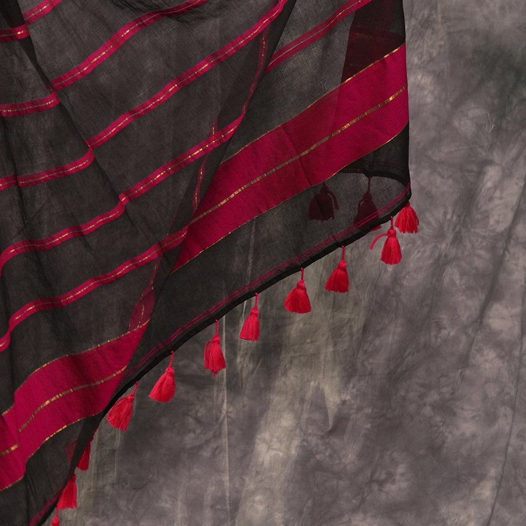 Black Radiance Cotton Saree | Handwoven Elegant Party Saree