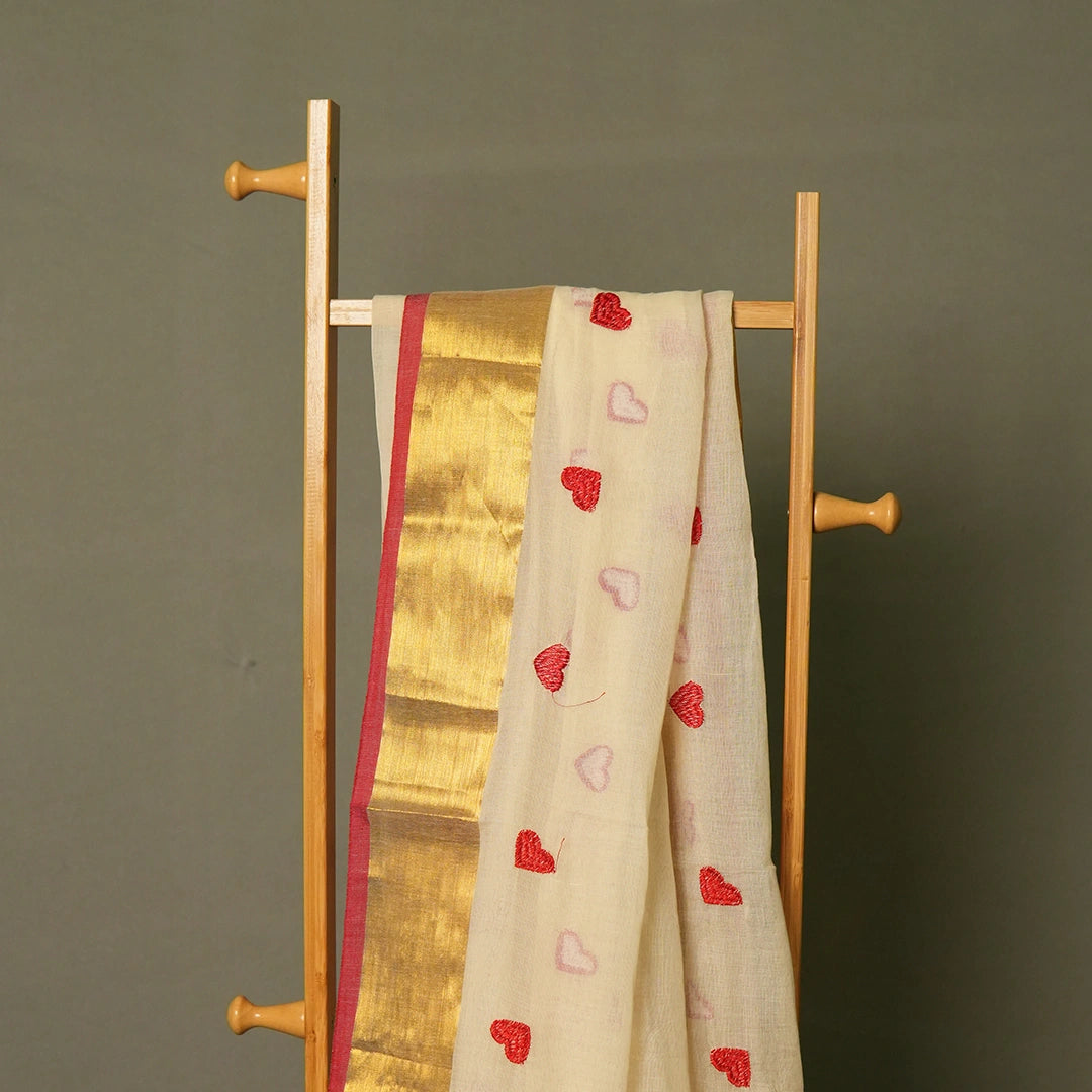 White Heart Embroidery Saree – Elegant Designer Party Wear Saree