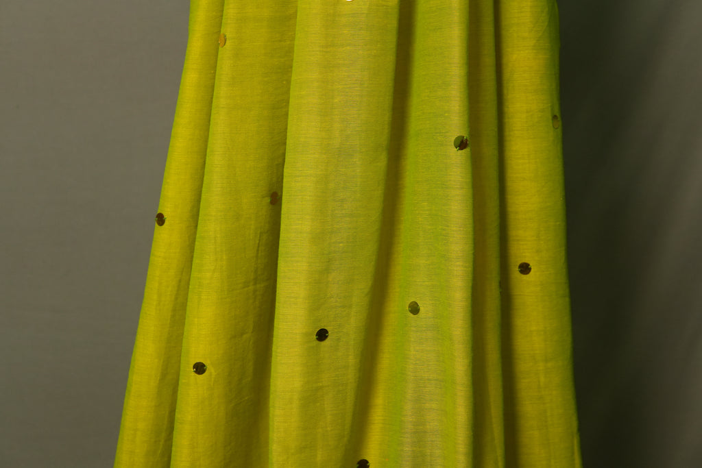 Light Green Gini Khadi Saree – Handwoven Cotton Saree with Sequins