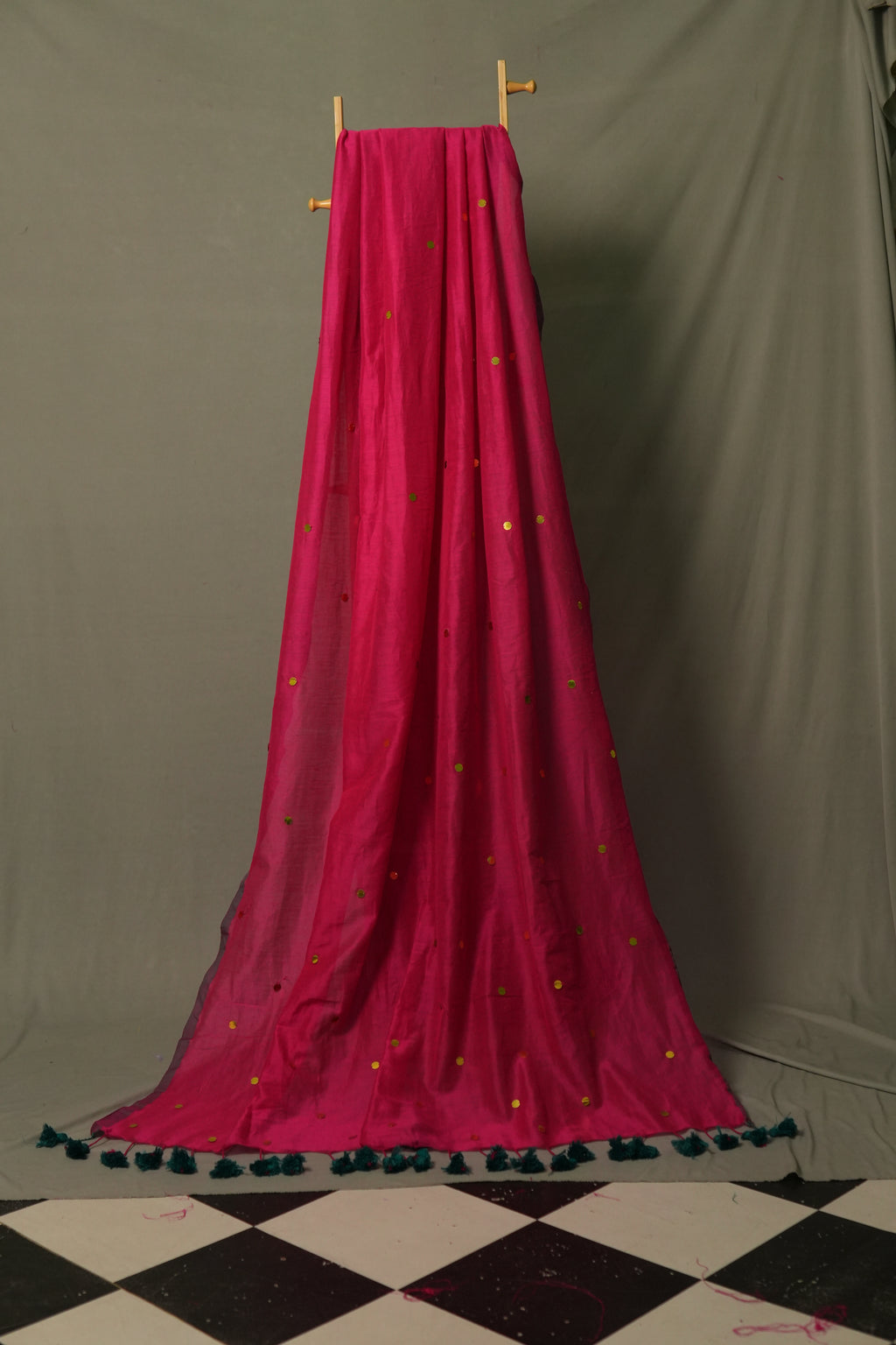 Magenta Gini Khadi Saree – Handwoven Cotton Saree with Sequin Work