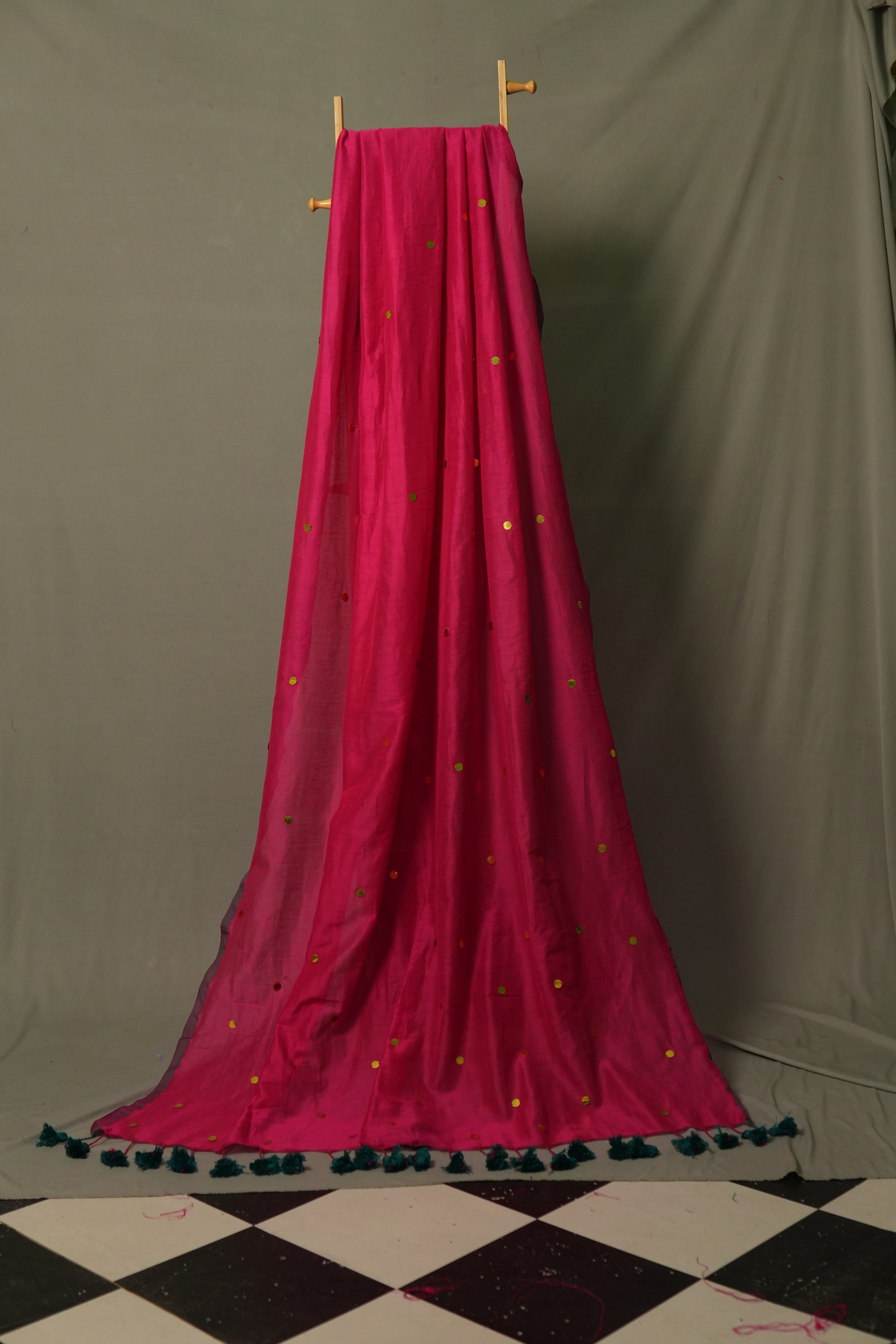 Magenta Gini Khadi Saree – Handwoven Cotton Saree with Sequin Work