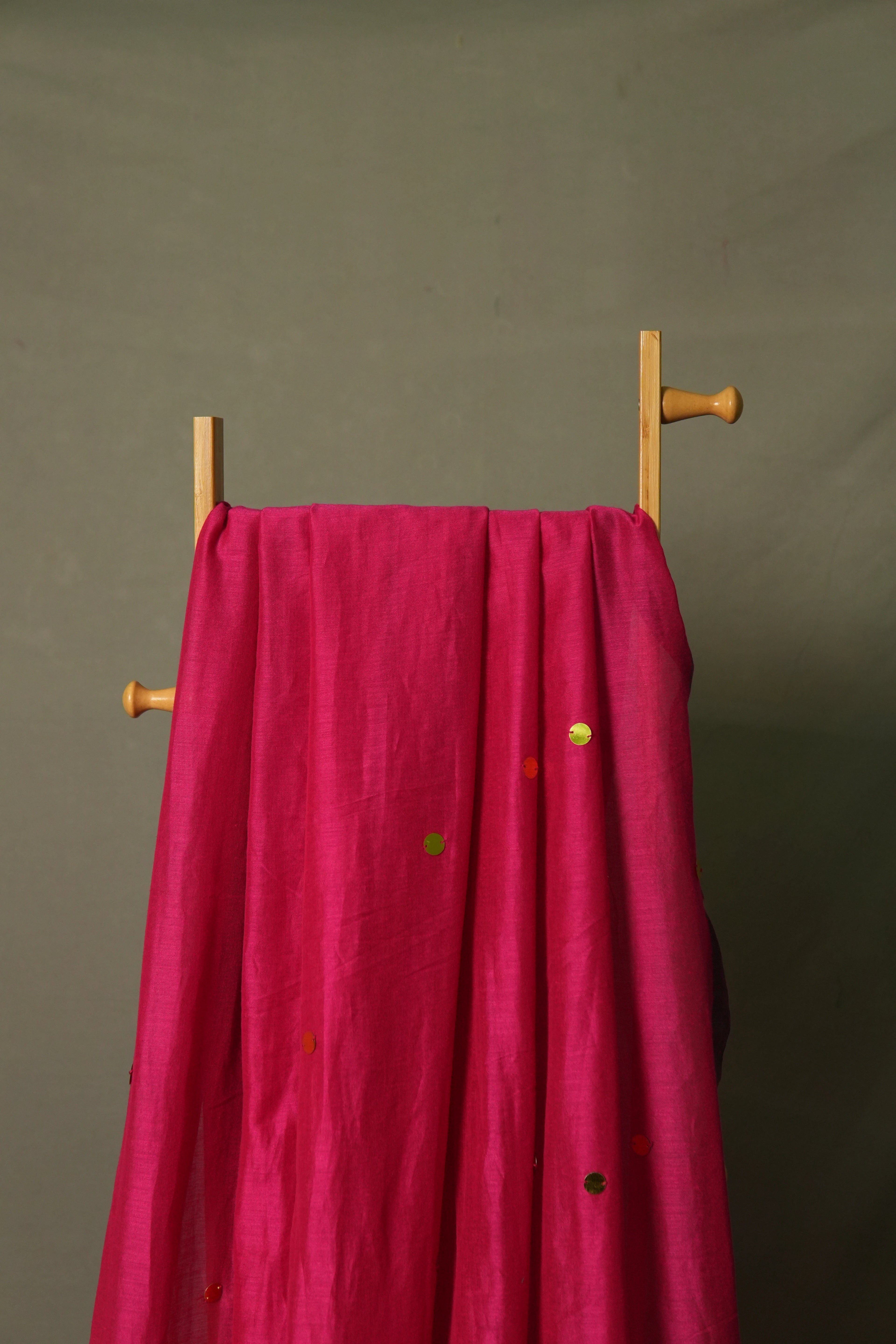 Magenta Gini Khadi Saree – Handwoven Cotton Saree with Sequin Work