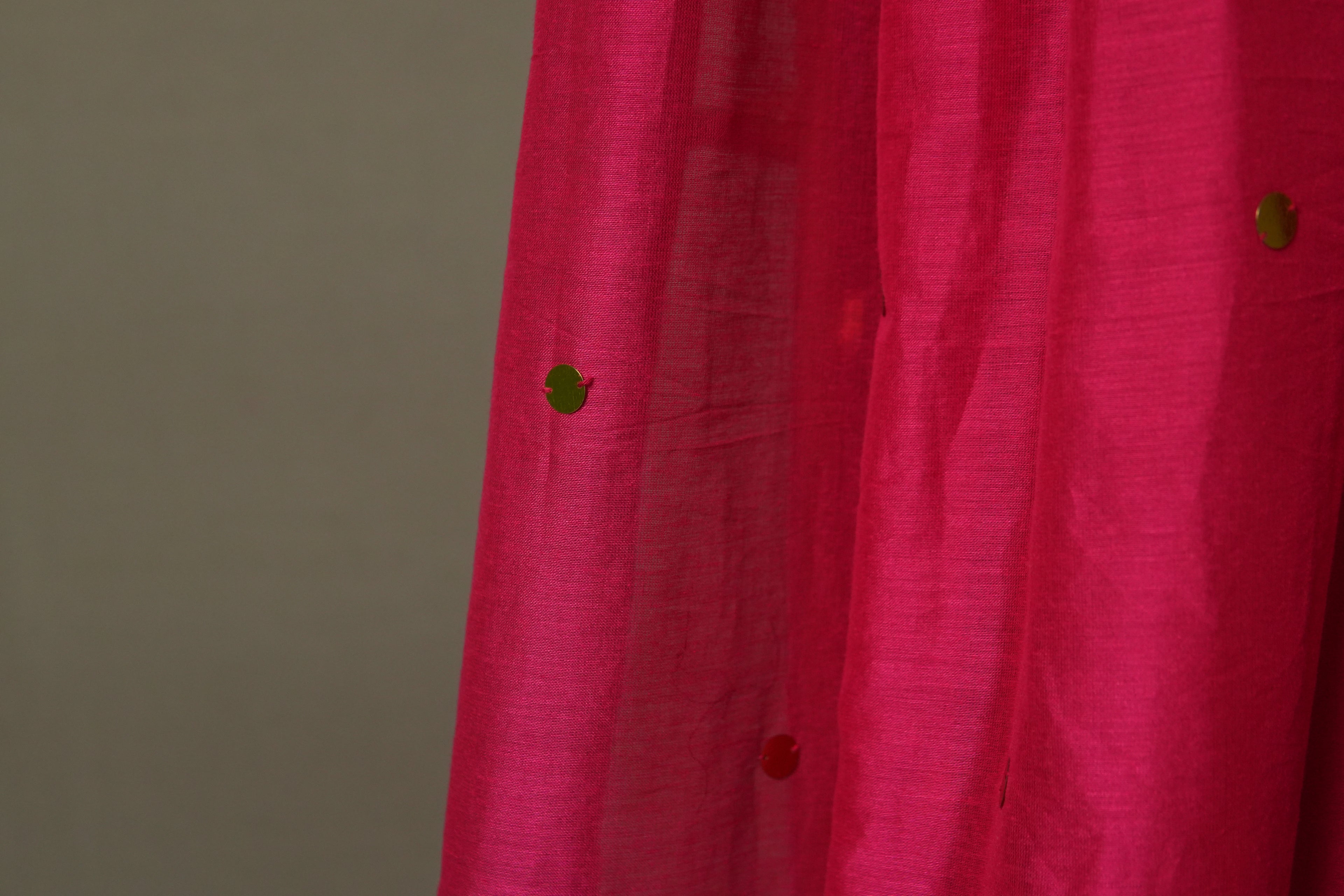 Magenta Gini Khadi Saree – Handwoven Cotton Saree with Sequin Work