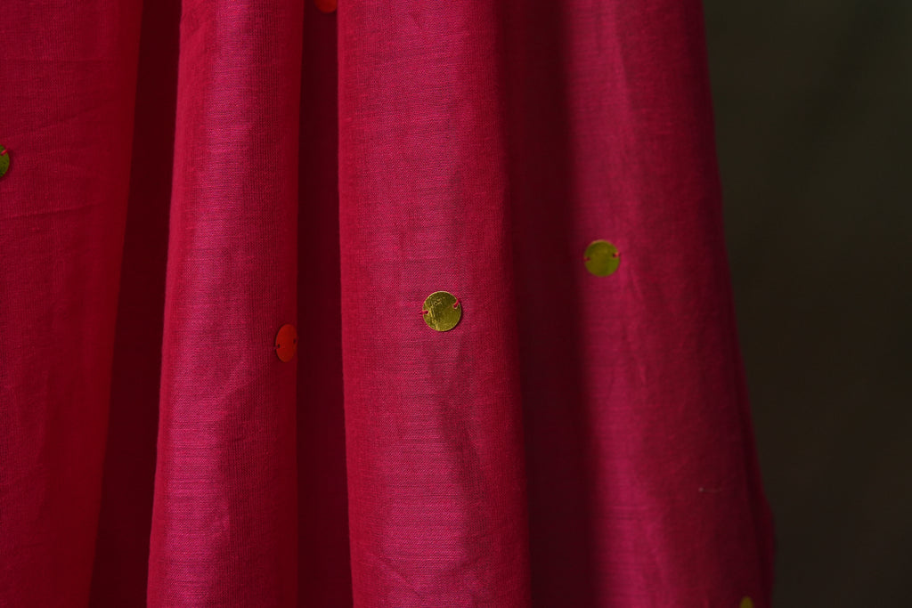 Magenta Gini Khadi Saree – Handwoven Cotton Saree with Sequin Work