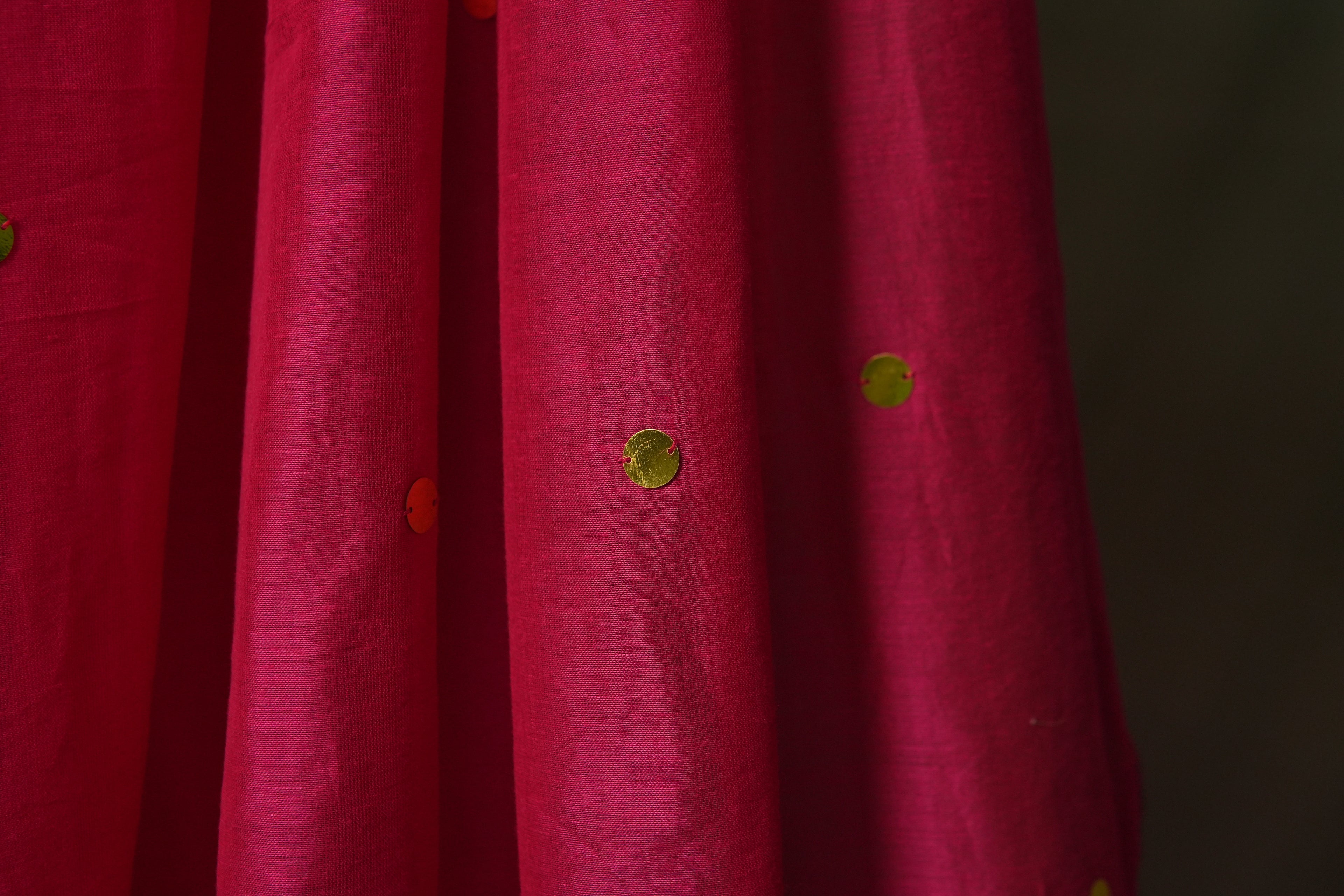 Magenta Gini Khadi Saree – Handwoven Cotton Saree with Sequin Work