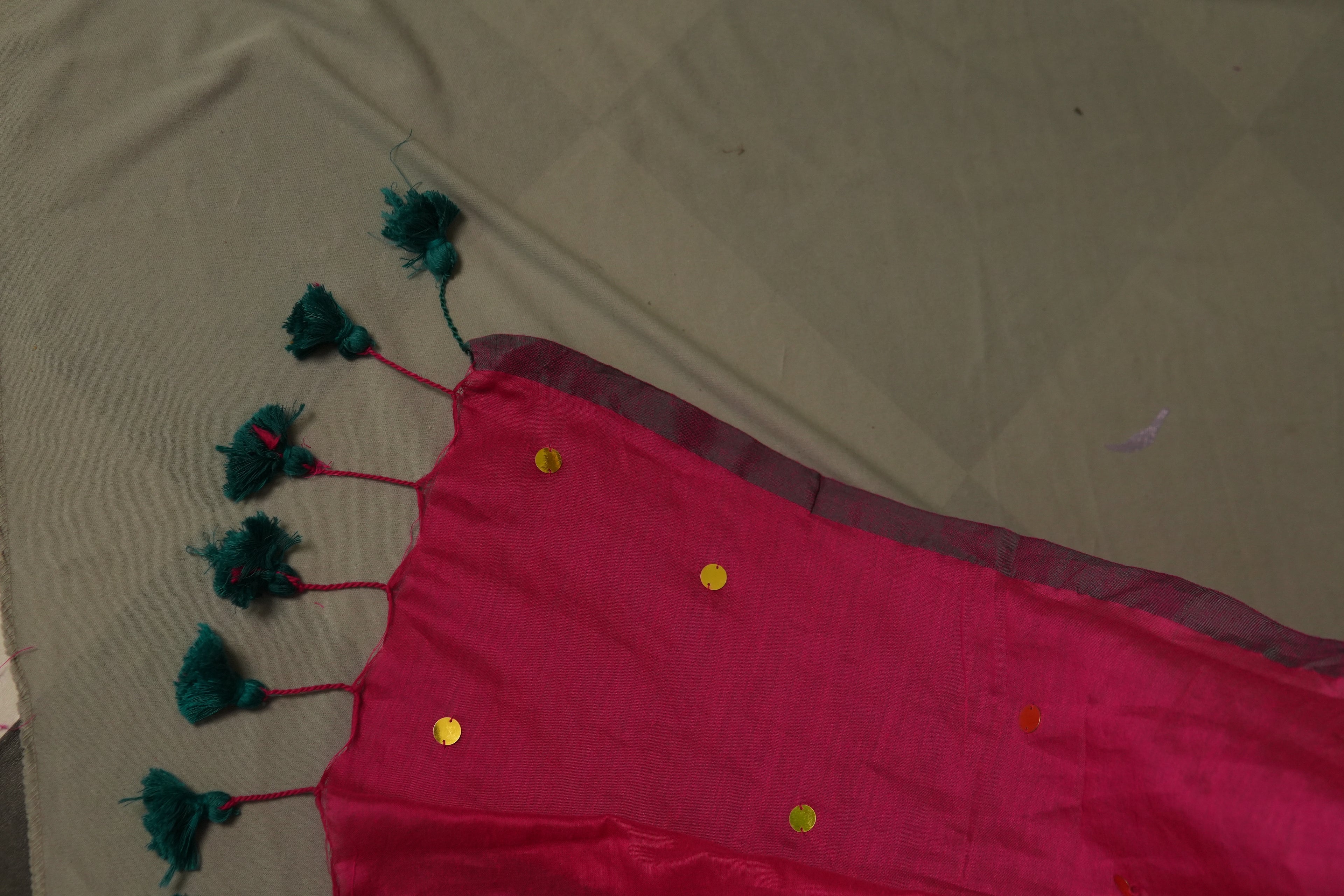 Magenta Gini Khadi Saree – Handwoven Cotton Saree with Sequin Work