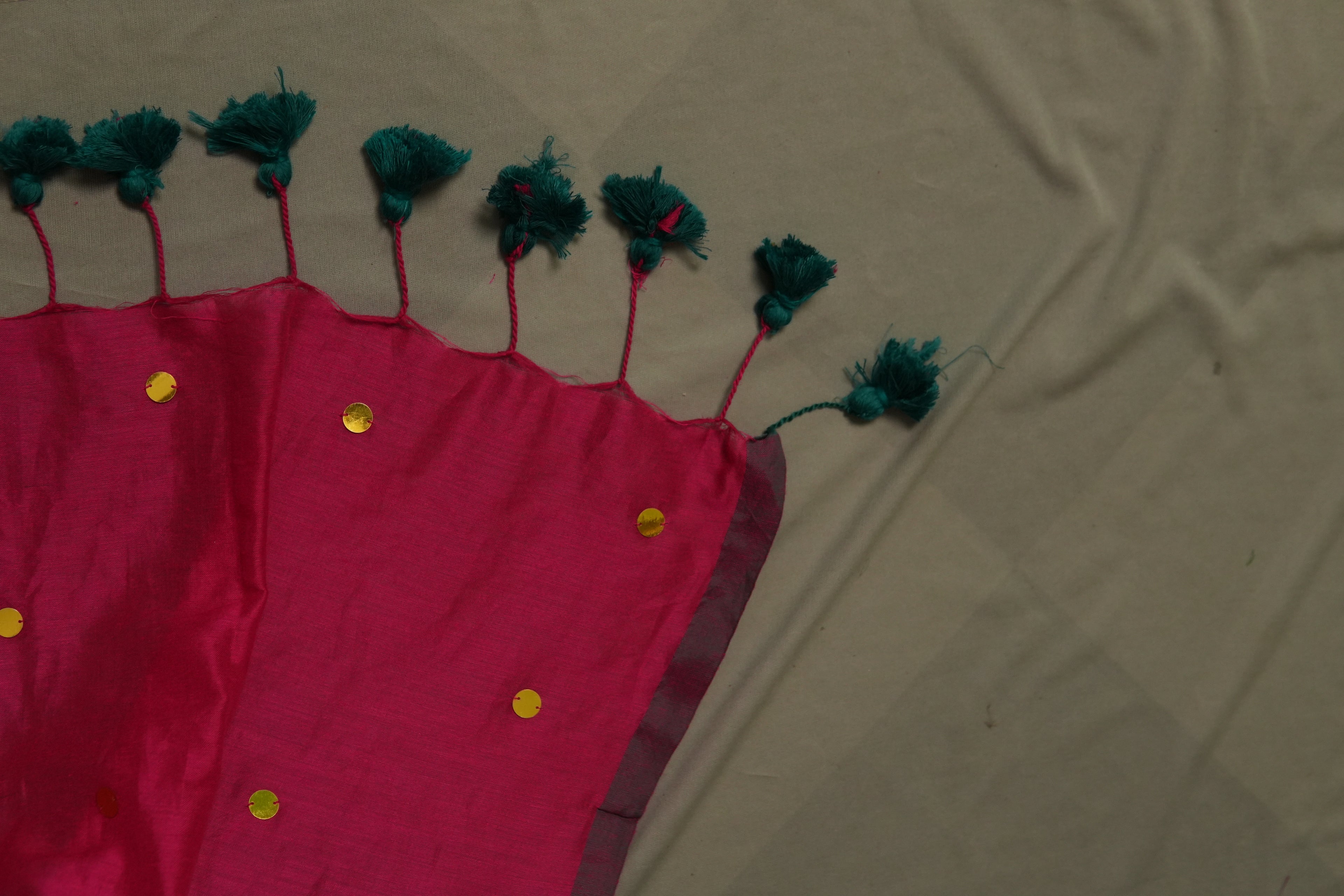 Magenta Gini Khadi Saree – Handwoven Cotton Saree with Sequin Work