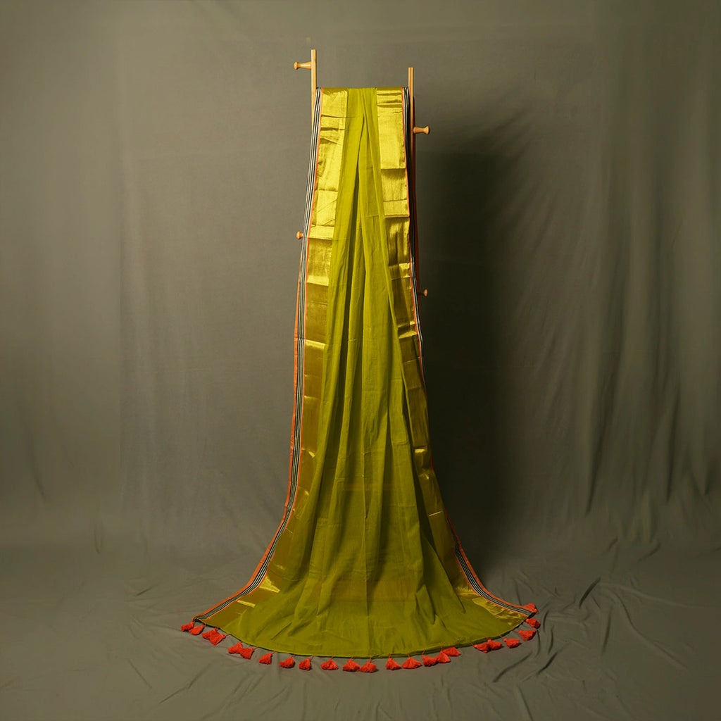 Green Mul Cotton Saree – Soft Lightweight Daily &amp; Festive Wear