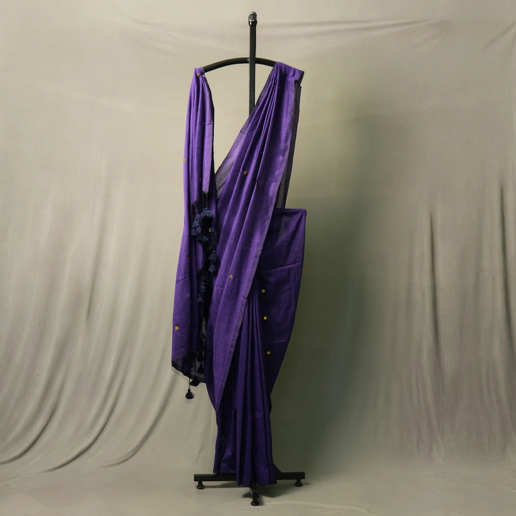 Purple Gini Khadi Saree – Handwoven Cotton Saree with Sequin Detail