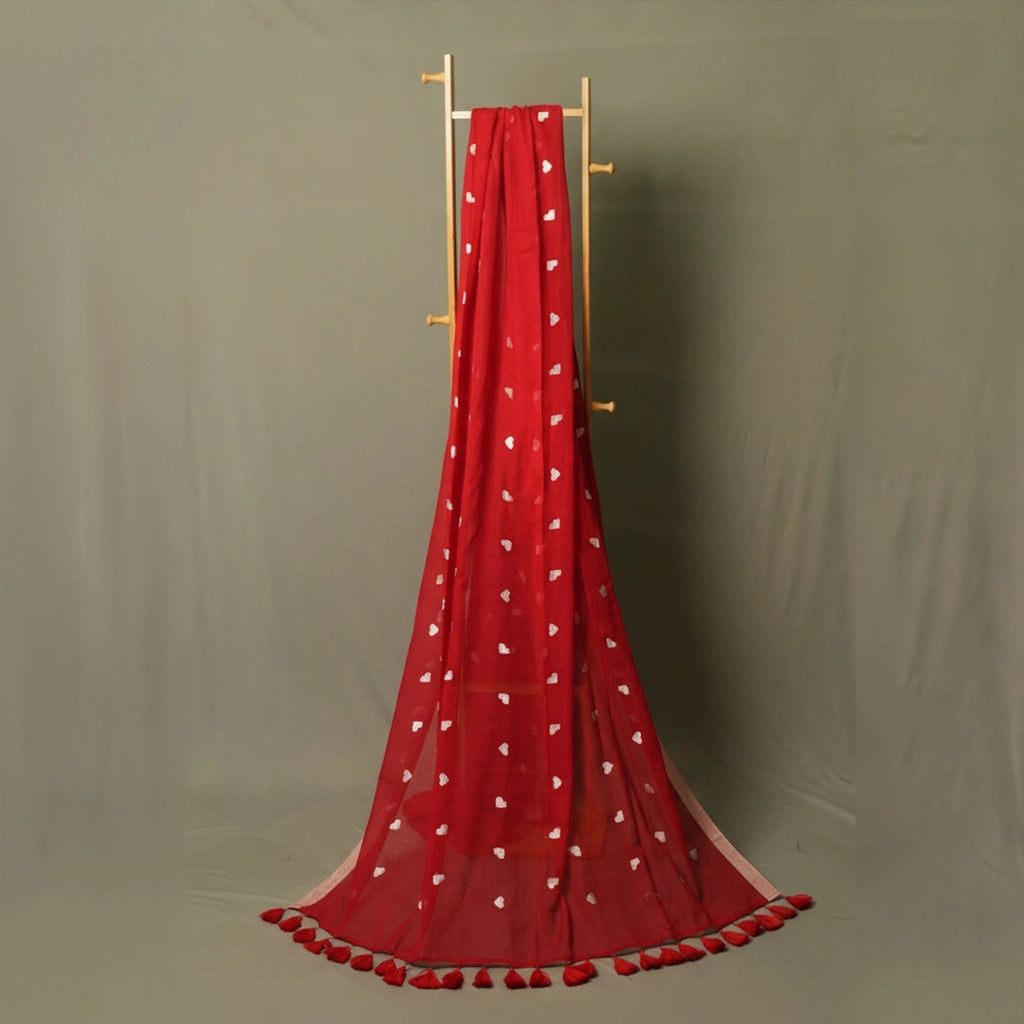 Red Heart Embroidery Saree – Bold Festive & Party Wear Saree