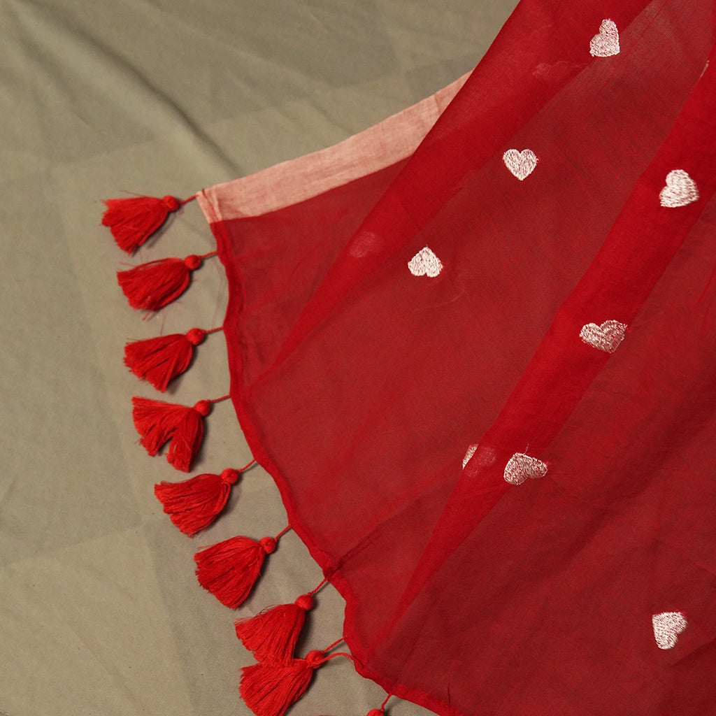 Red Heart Embroidery Saree – Bold Festive & Party Wear Saree