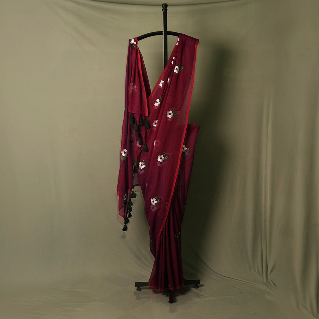 Purple Flower Embroidery Saree | Elegant Party Wear Saree