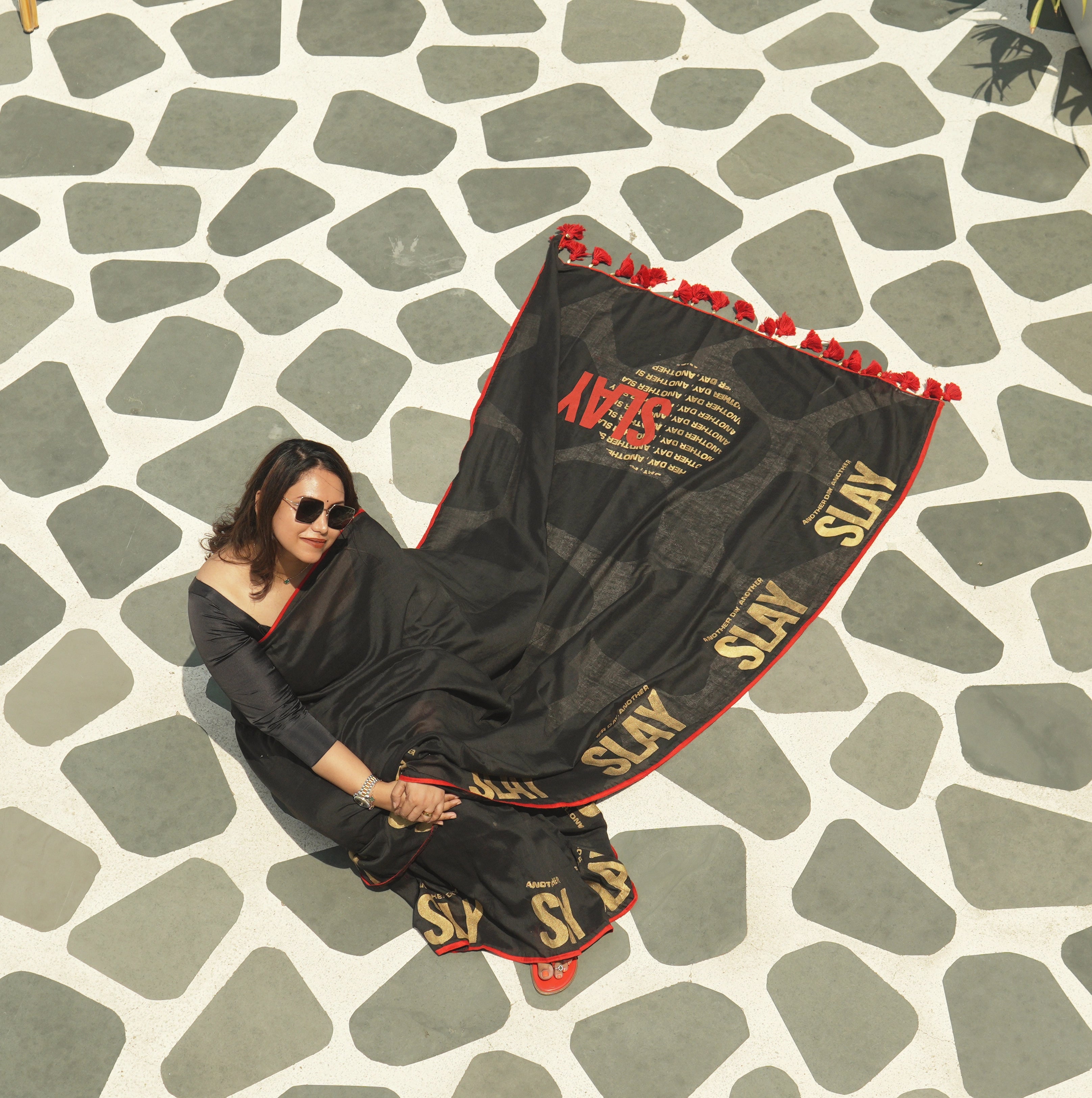 Another Day Another Slay – Black Khadi Saree with Red Piping