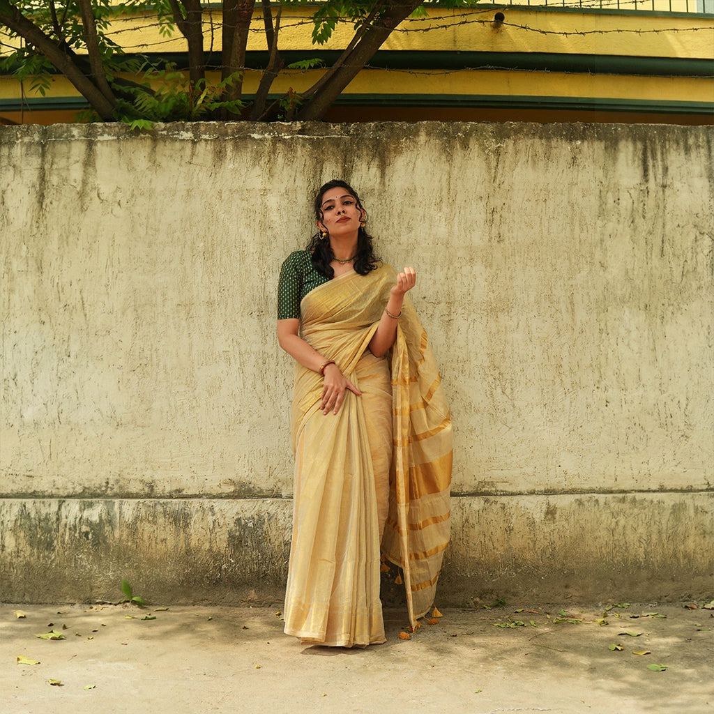 Golden Raga Tissue Saree – Pure Silk Blend Traditional Saree