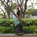 Black Mul Cotton Jacquard Saree | Elegant Handwoven Drape