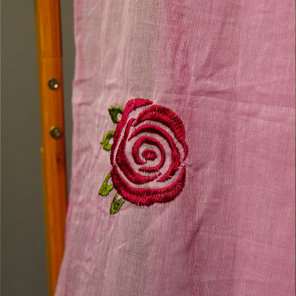 Baby Pink Rose Embroidery Saree – Elegant Festive Party Wear
