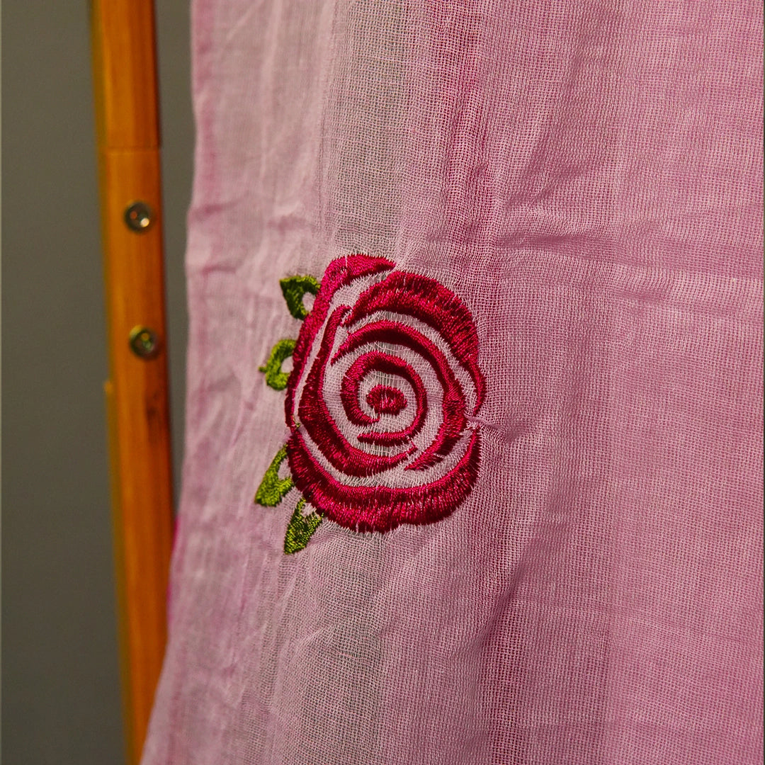 Baby Pink Rose Embroidery Saree – Elegant Festive Party Wear