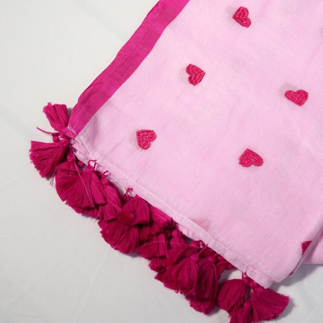 Baby Pink Heart Embroidery Saree – Soft & Elegant Party Wear - Kottanz Loom CoSareeKottanzloom