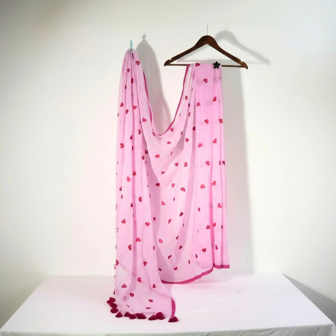 Baby Pink Heart Embroidery Saree – Soft & Elegant Party Wear - Kottanz Loom CoSareeKottanzloom