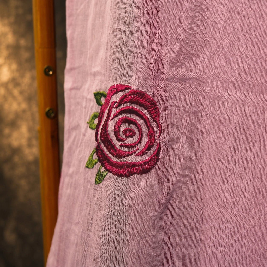 Baby Pink Rose Embroidery Saree – Elegant Festive Party Wear - Kottanz Loom CoSareeKottanzloom